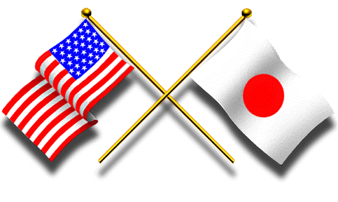 Crossed American and Japanese Flags